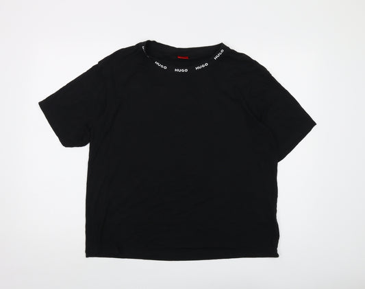 HUGO BOSS Womens Black Viscose Basic T-Shirt Size L Round Neck