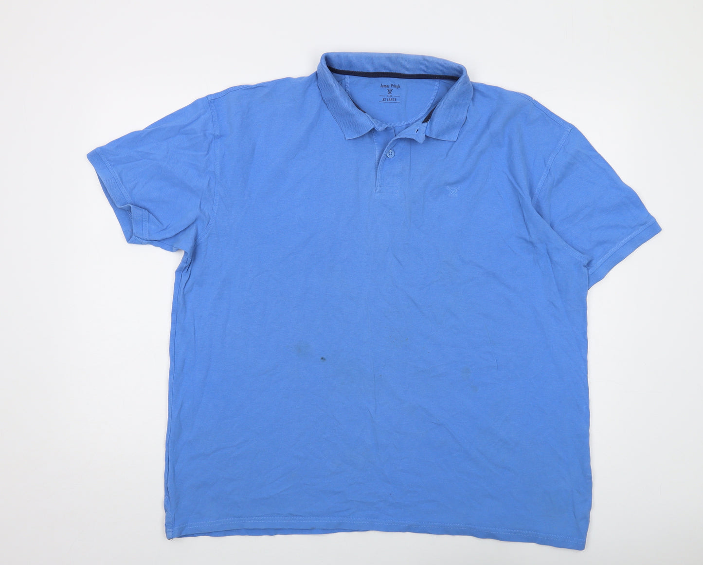 James Pringle Mens Blue Cotton Polo Size 2XL Collared Button