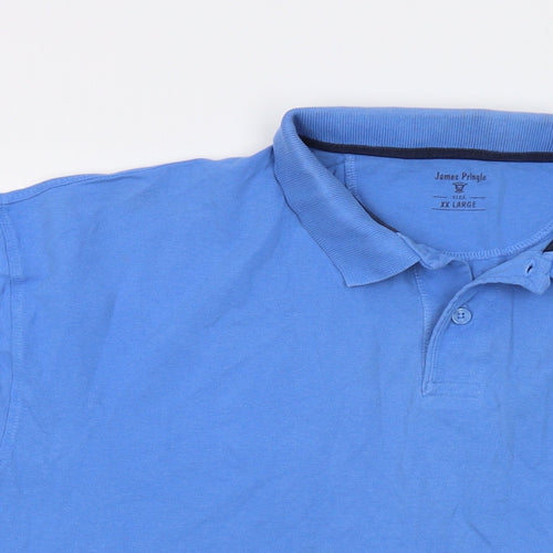 James Pringle Mens Blue Cotton Polo Size 2XL Collared Button