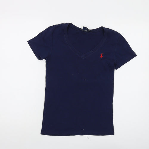 Polo Ralph Lauren Womens Blue Cotton Basic T-Shirt Size M V-Neck