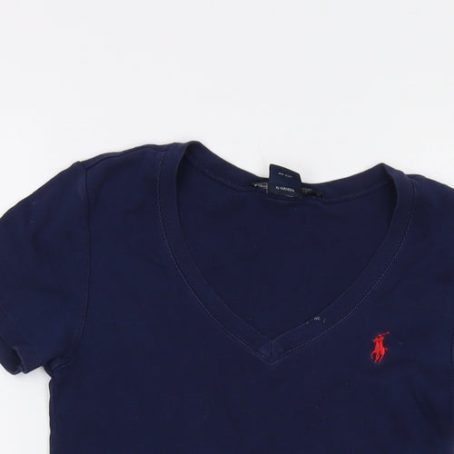 Polo Ralph Lauren Womens Blue Cotton Basic T-Shirt Size M V-Neck