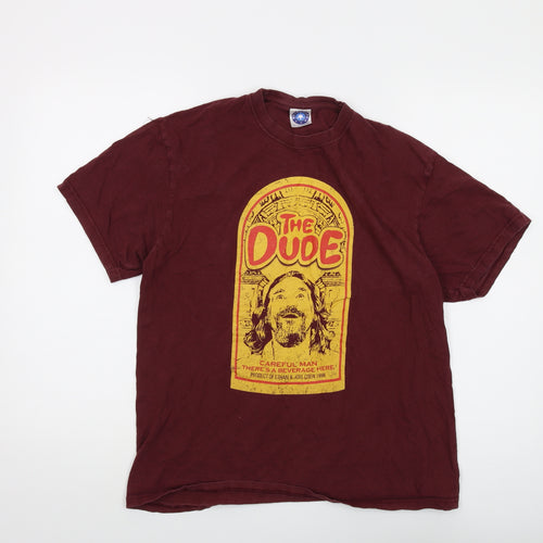 The Dude Mens Red Cotton T-Shirt Size L Crew Neck