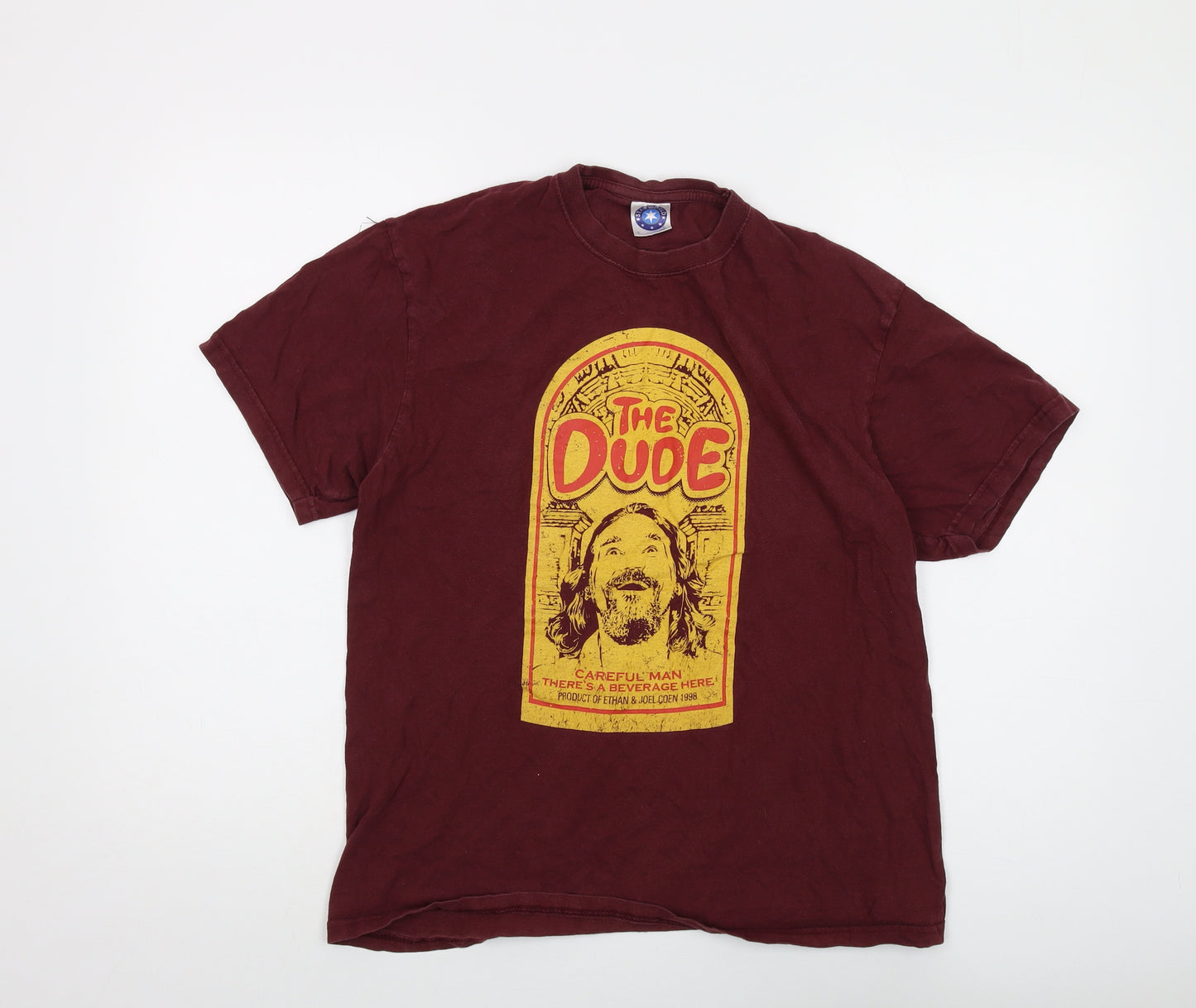 The Dude Mens Red Cotton T-Shirt Size L Crew Neck