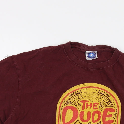 The Dude Mens Red Cotton T-Shirt Size L Crew Neck