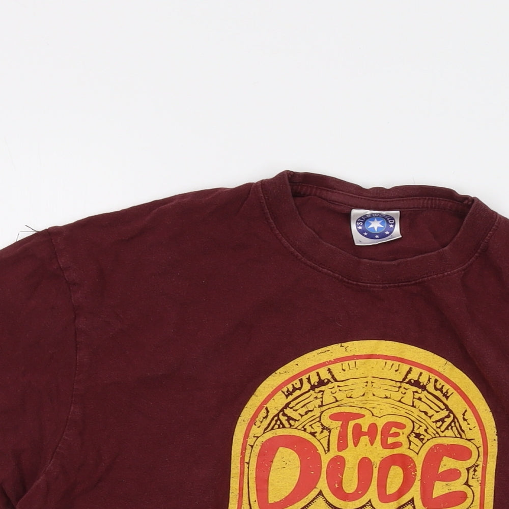 The Dude Mens Red Cotton T-Shirt Size L Crew Neck