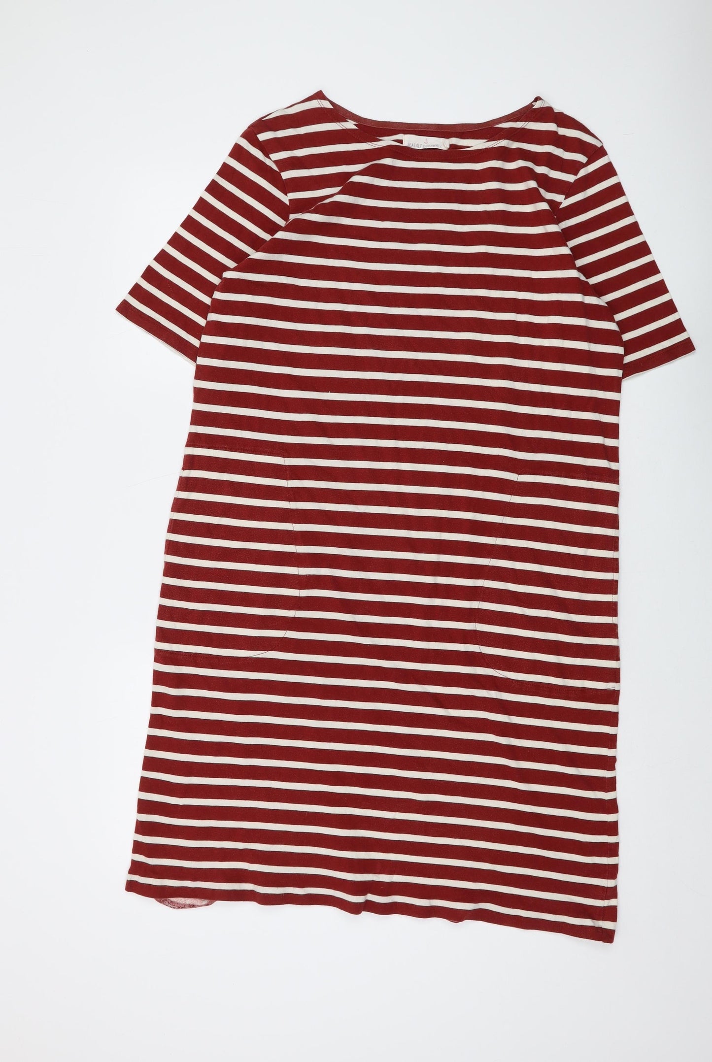 Seasalt Womens Red Striped Cotton T-Shirt Dress Size 14 Round Neck Pullover
