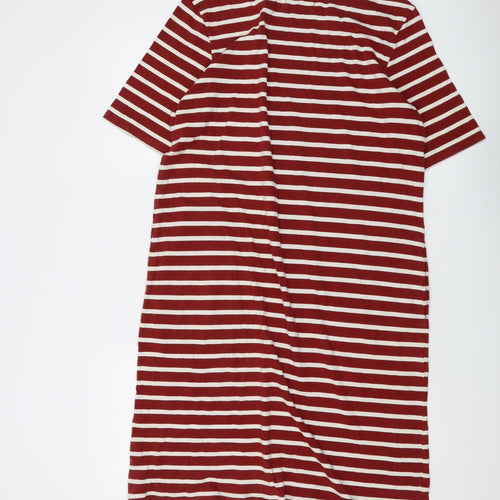 Seasalt Womens Red Striped Cotton T-Shirt Dress Size 14 Round Neck Pullover