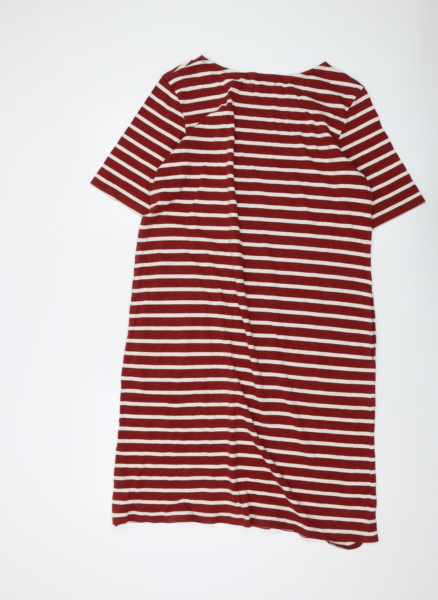 Seasalt Womens Red Striped Cotton T-Shirt Dress Size 14 Round Neck Pullover