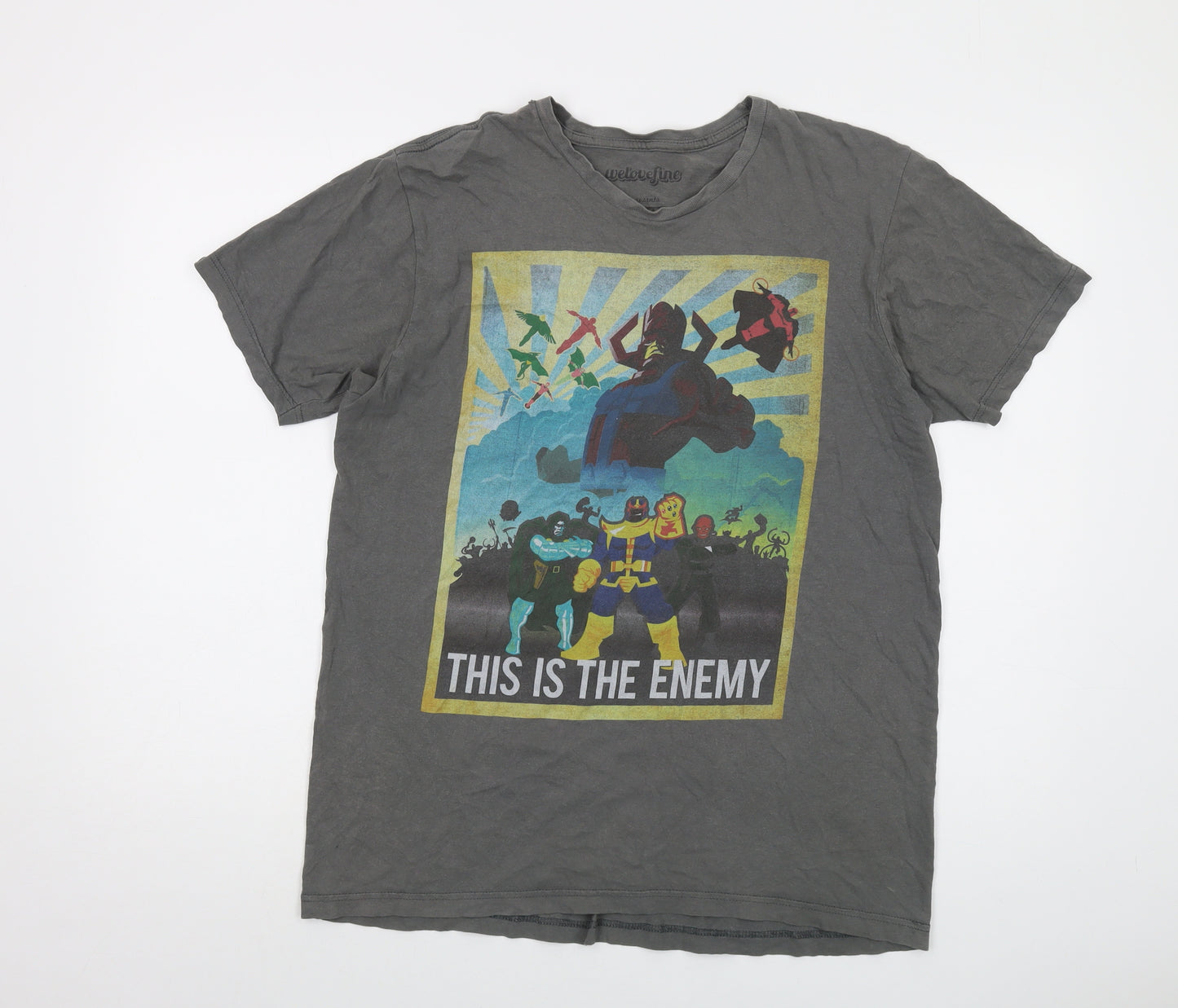 Marvel Mens Grey Cotton T-Shirt Size L Crew Neck