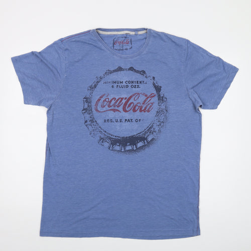 Coca-Cola Mens Blue Cotton T-Shirt Size XL Crew Neck