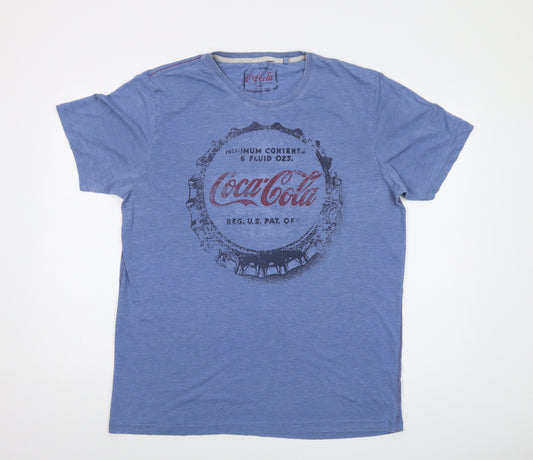 Coca-Cola Mens Blue Cotton T-Shirt Size XL Crew Neck