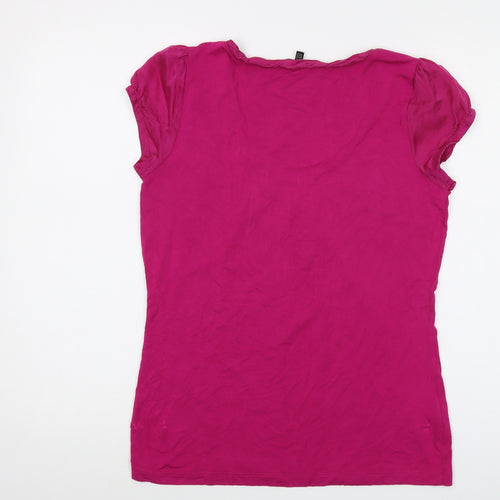 Laura Ashley Womens Purple Viscose Basic T-Shirt Size 14 Round Neck