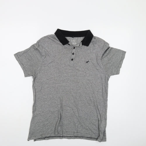 l'art Mens Grey Striped Cotton Polo Size S Collared Button