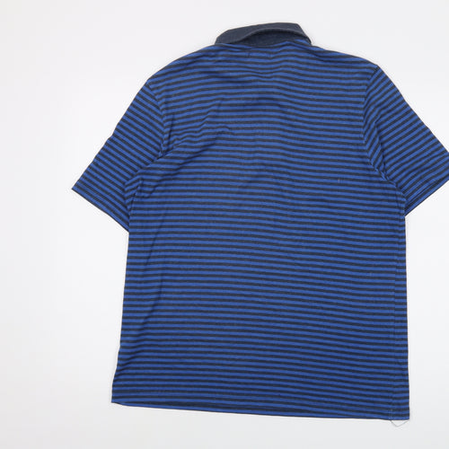 Marley Mens Blue Striped Cotton Polo Size M Collared Button