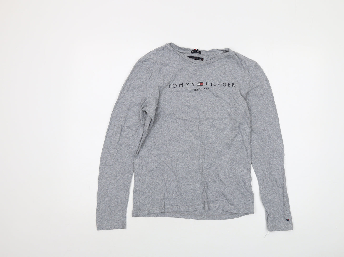 Tommy Hilfiger Boys Grey Cotton Basic T-Shirt Size 14 Years Crew Neck Pullover