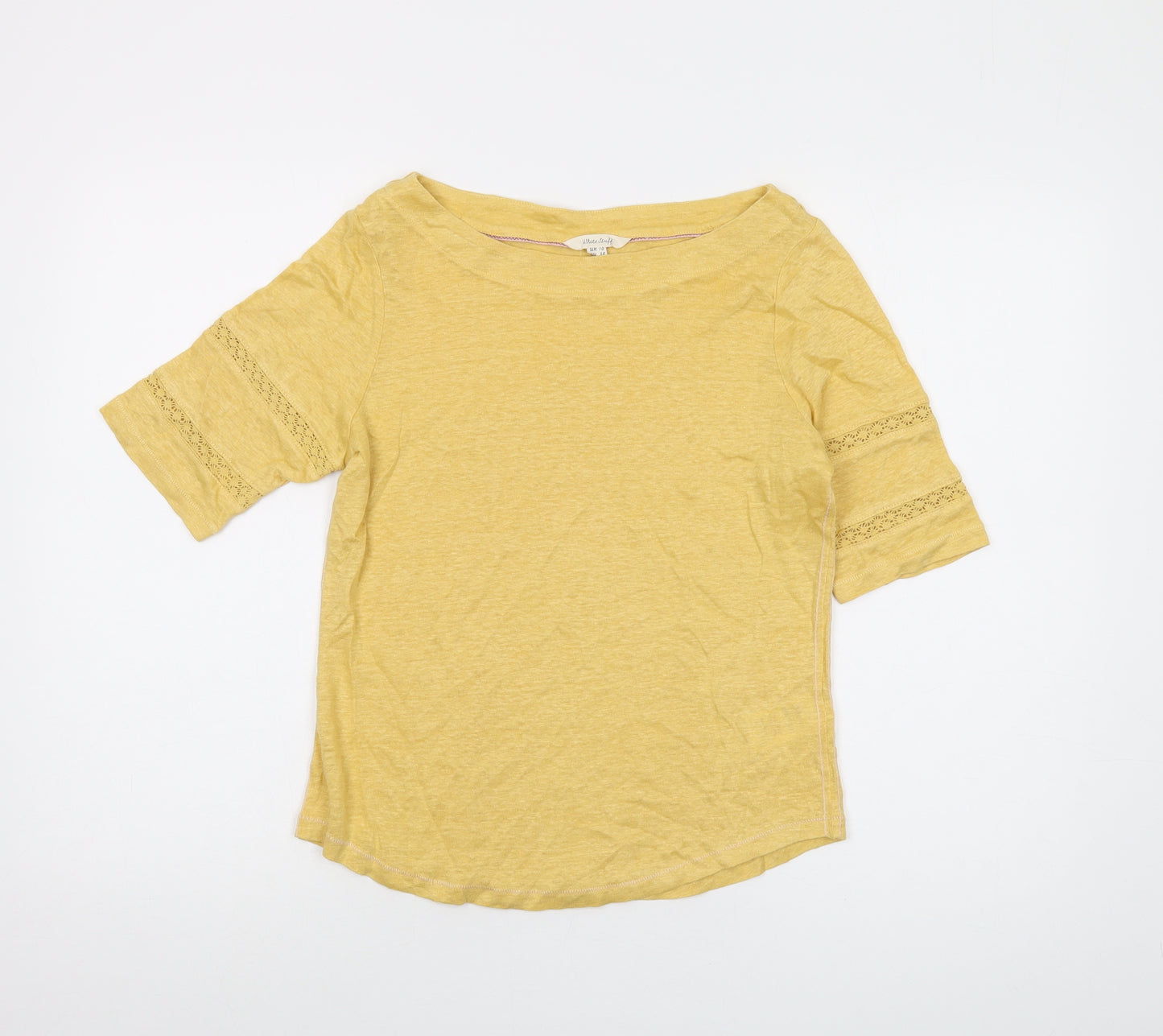 White Stuff Womens Yellow Linen Basic T-Shirt Size 10 Round Neck