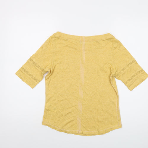White Stuff Womens Yellow Linen Basic T-Shirt Size 10 Round Neck