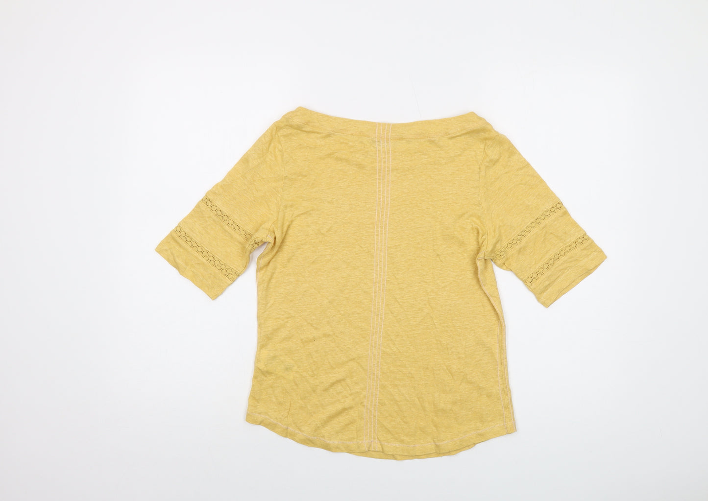 White Stuff Womens Yellow Linen Basic T-Shirt Size 10 Round Neck