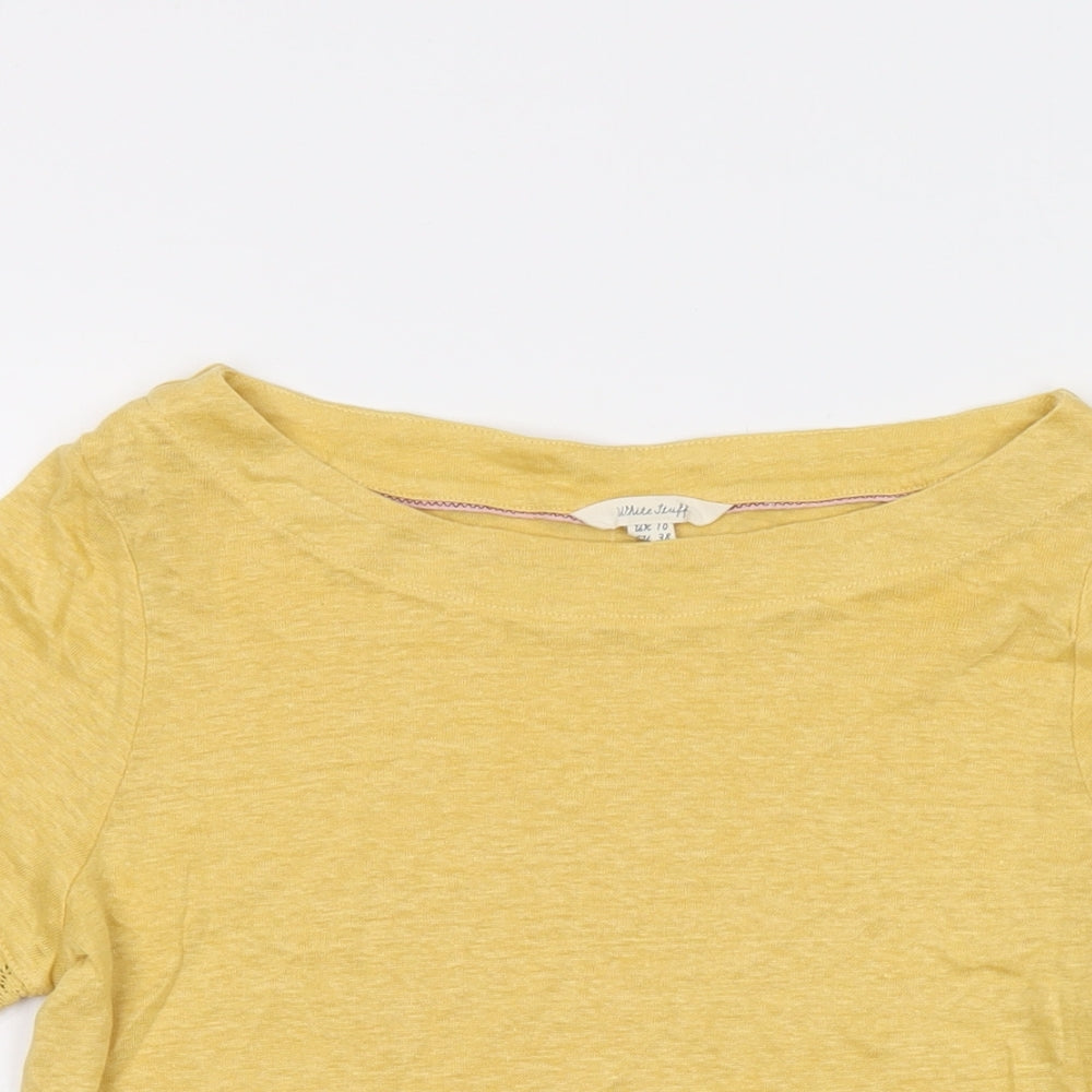 White Stuff Womens Yellow Linen Basic T-Shirt Size 10 Round Neck
