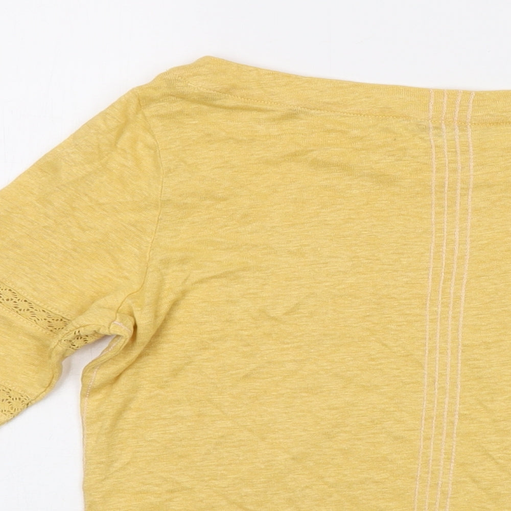White Stuff Womens Yellow Linen Basic T-Shirt Size 10 Round Neck
