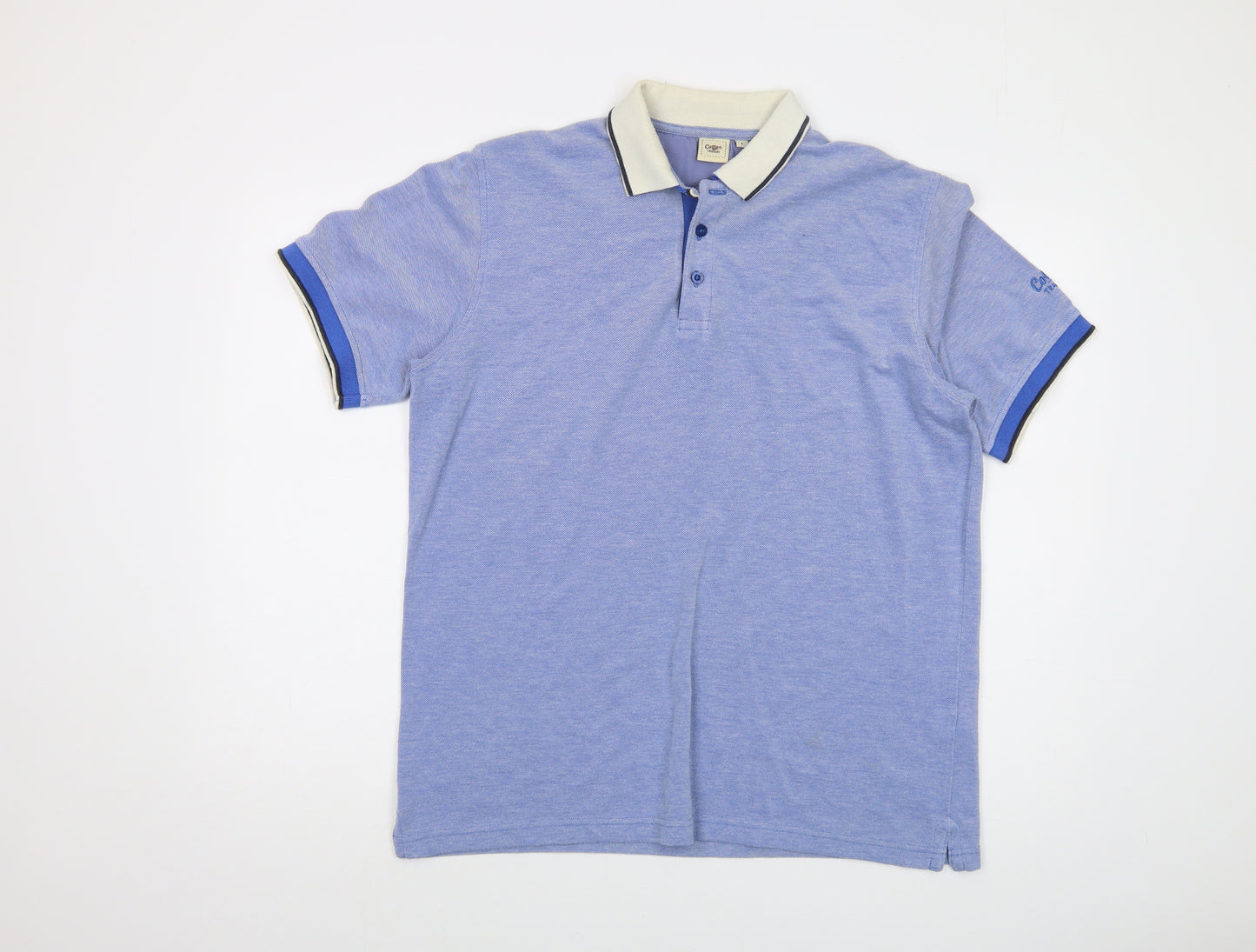 Cotton Traders Mens Blue Cotton Polo Size L Collared Button