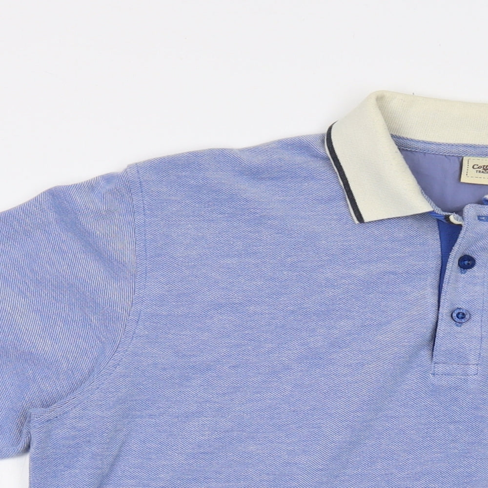 Cotton Traders Mens Blue Cotton Polo Size L Collared Button