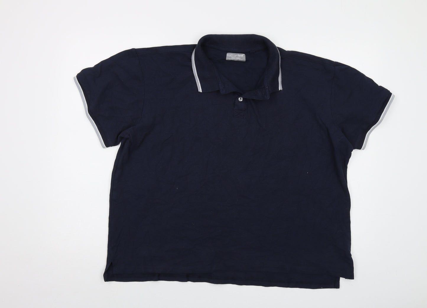 Cottonleaf Mens Blue Cotton Polo Size XL Collared Button