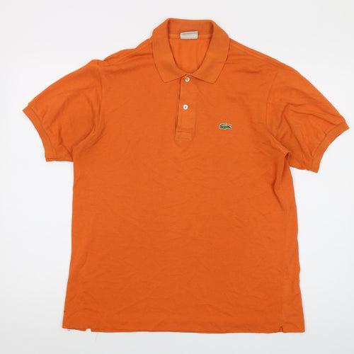 Lacoste Mens Orange Cotton Polo Size M Collared Button