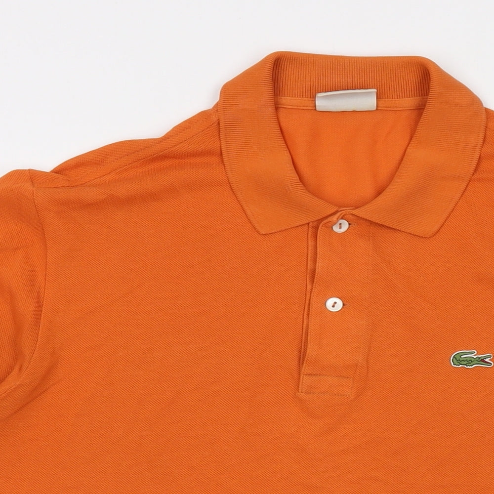 Lacoste Mens Orange Cotton Polo Size M Collared Button