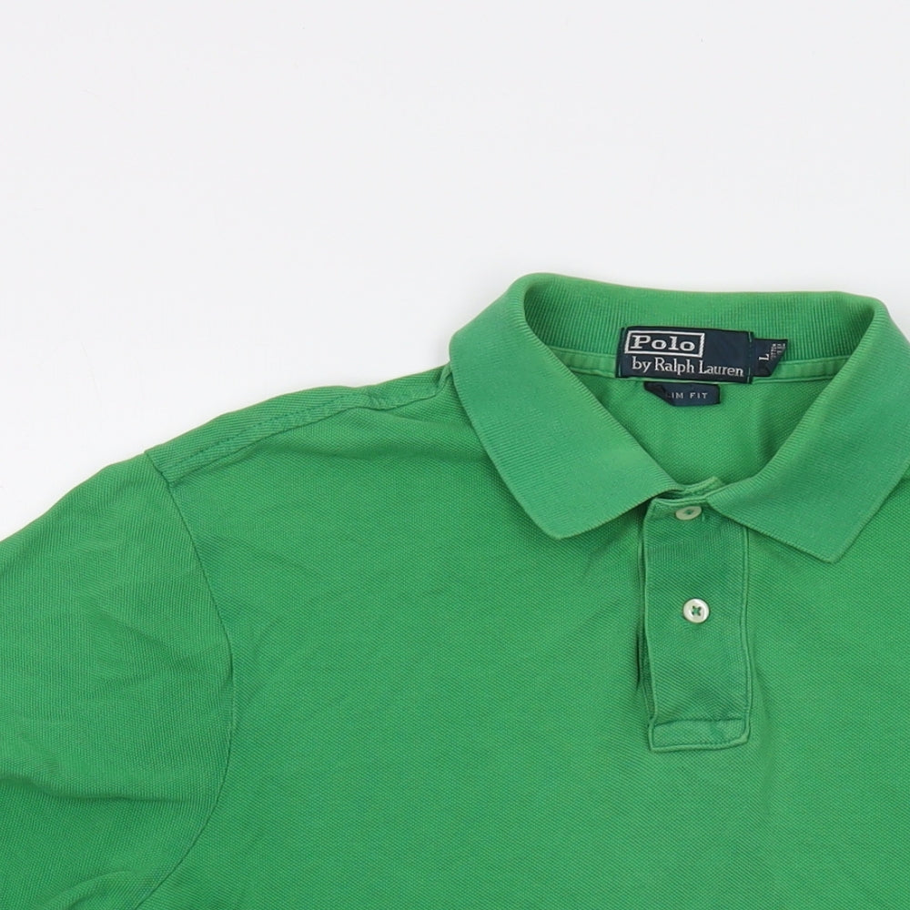 Polo Ralph Lauren Mens Green Cotton Polo Size L Collared Button