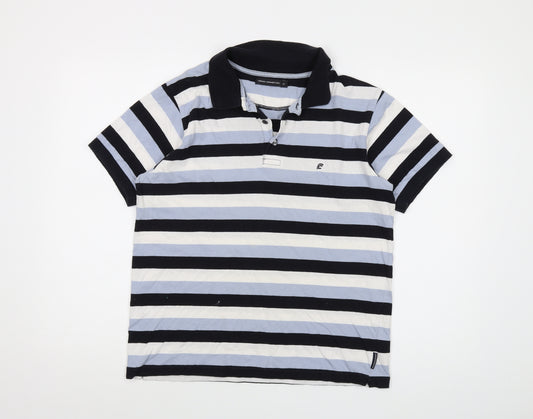 French Connection Mens Blue Striped Cotton Polo Size M Collared Button