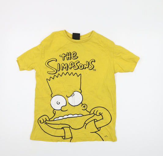 The Simpsons Boys Yellow Cotton Basic T-Shirt Size 11-12 Years Crew Neck Pullover