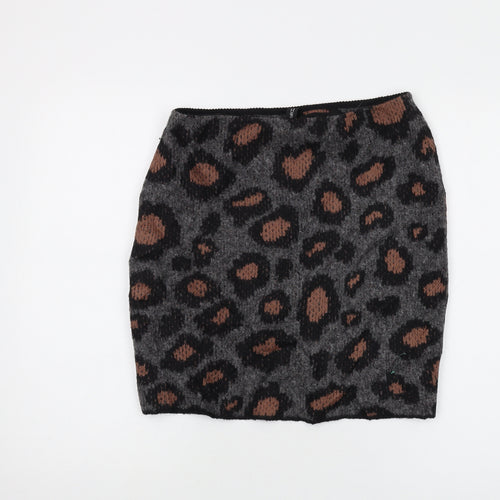 Marc Cain Womens Grey Animal Print Wool Mini Skirt Size 28 in