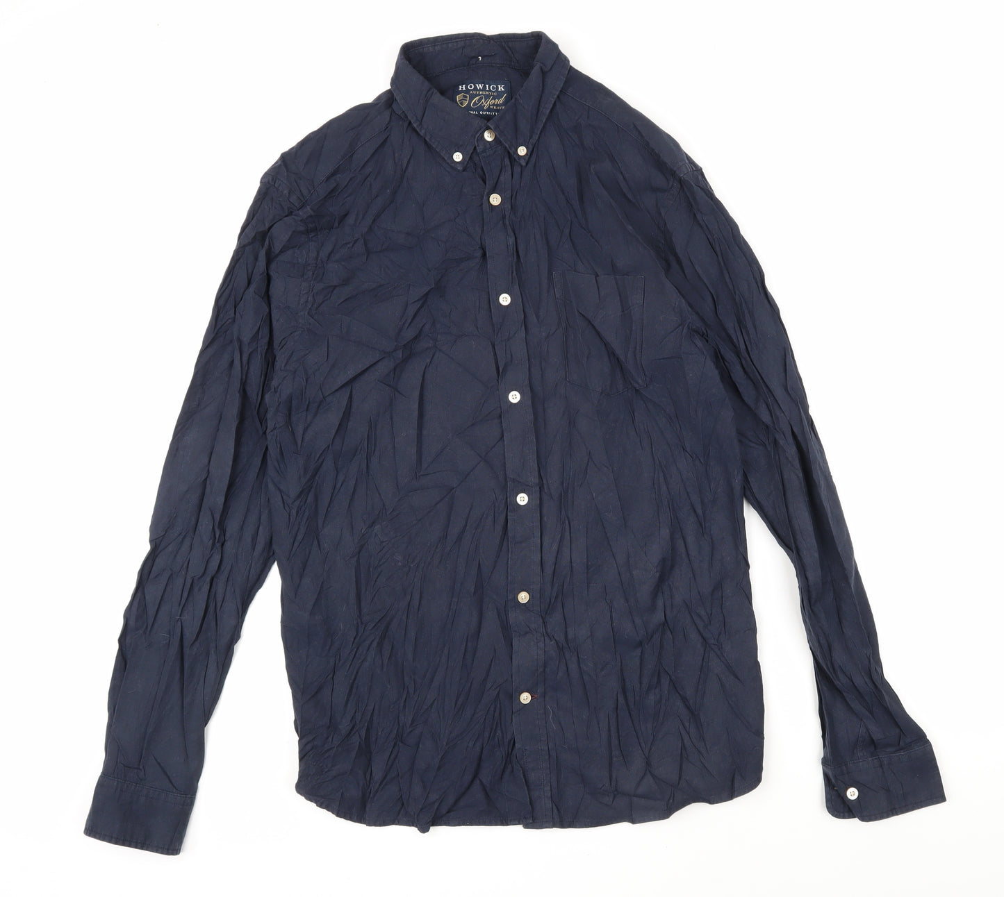 Howick Mens Blue Cotton Button-Up Size L Collared Button