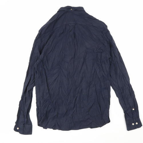 Howick Mens Blue Cotton Button-Up Size L Collared Button