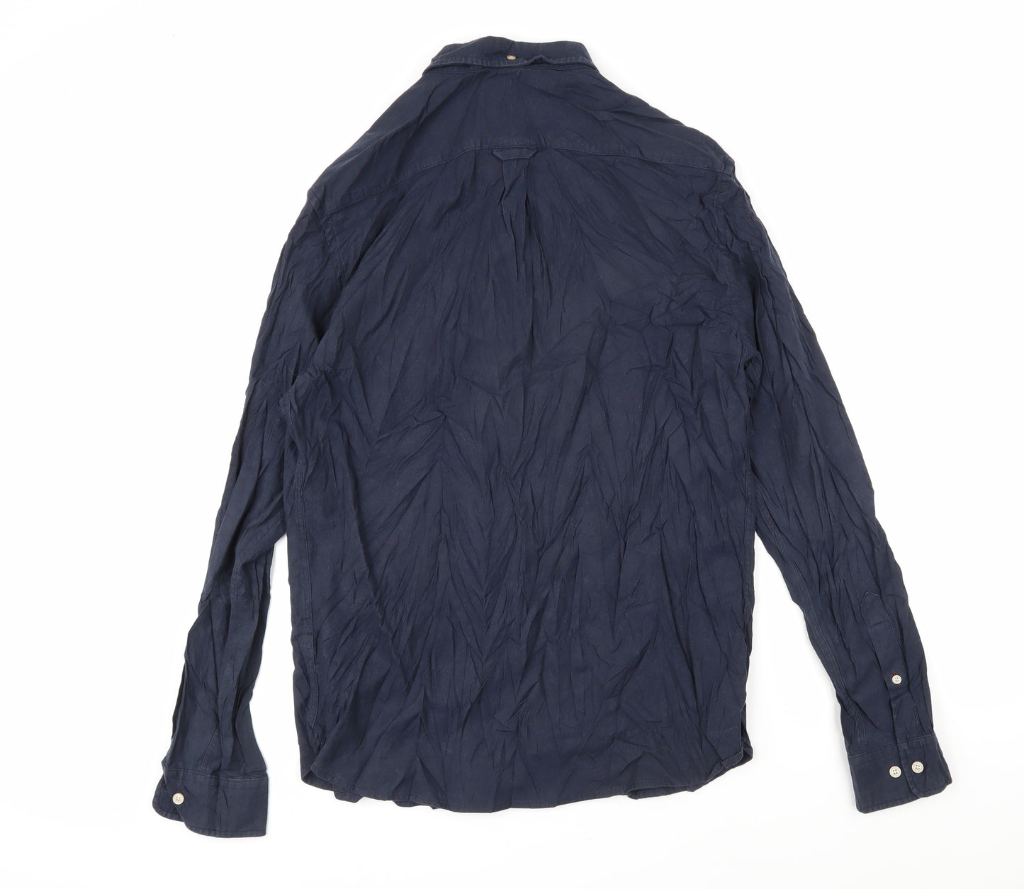 Howick Mens Blue Cotton Button-Up Size L Collared Button