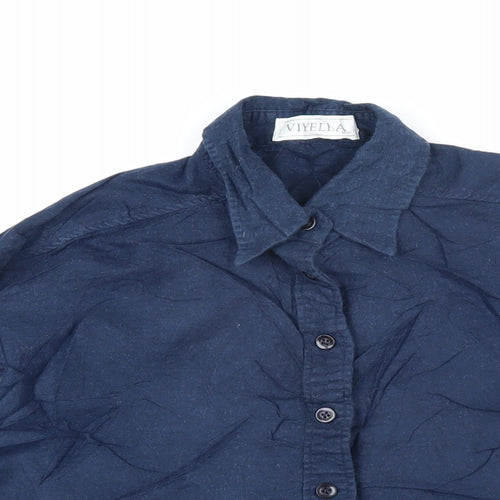 Viyella Womens Blue Wool Basic Blouse Size 10 Collared