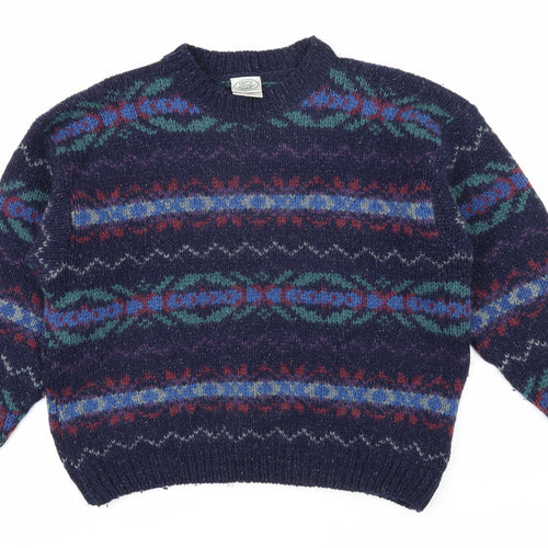 Laura Ashley Womens Multicoloured Round Neck Geometric Wool Blend Pullover Jumper Size M