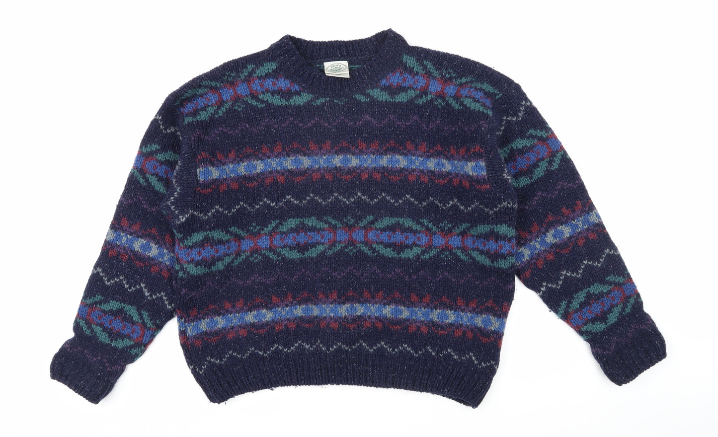 Laura Ashley Womens Multicoloured Round Neck Geometric Wool Blend Pullover Jumper Size M