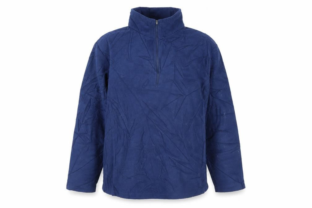 Front view of Lands' End men’s blue polyester pullover sweatshirt, size XL