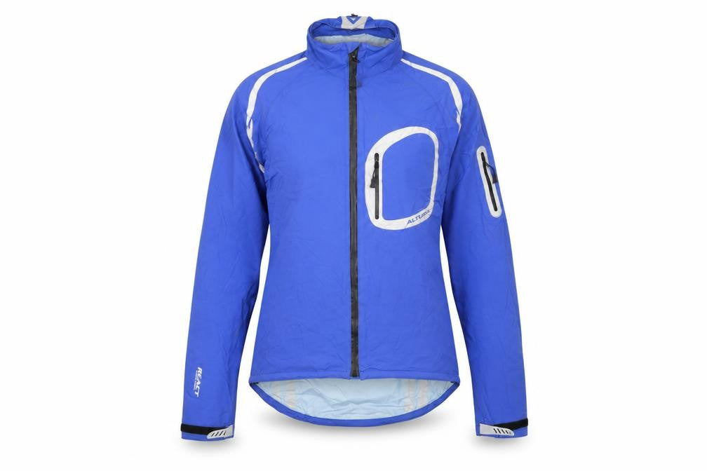 Front view of Altura women’s blue jacket coat, size S, zip
