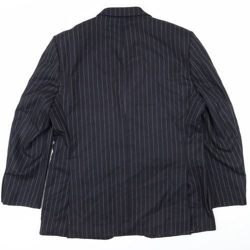 Aquascutum Mens Black Striped Wool Jacket Blazer Size 46 Regular
