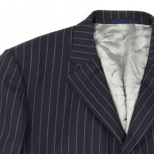 Aquascutum Mens Black Striped Wool Jacket Blazer Size 46 Regular