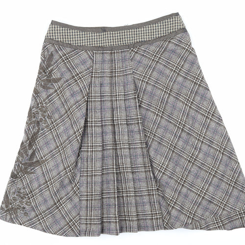 St Martins Womens Brown Check Wool A-Line Skirt Size M Zip - floral design