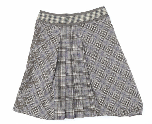 St Martins Womens Brown Check Wool A-Line Skirt Size M Zip - floral design