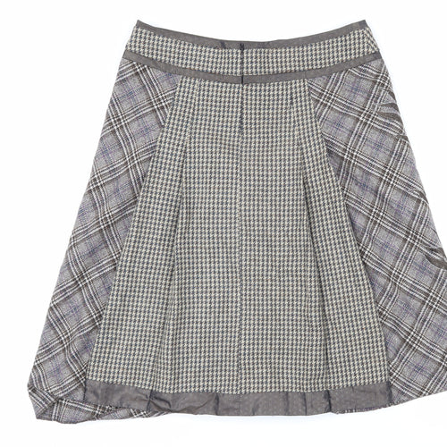 St Martins Womens Brown Check Wool A-Line Skirt Size M Zip - floral design