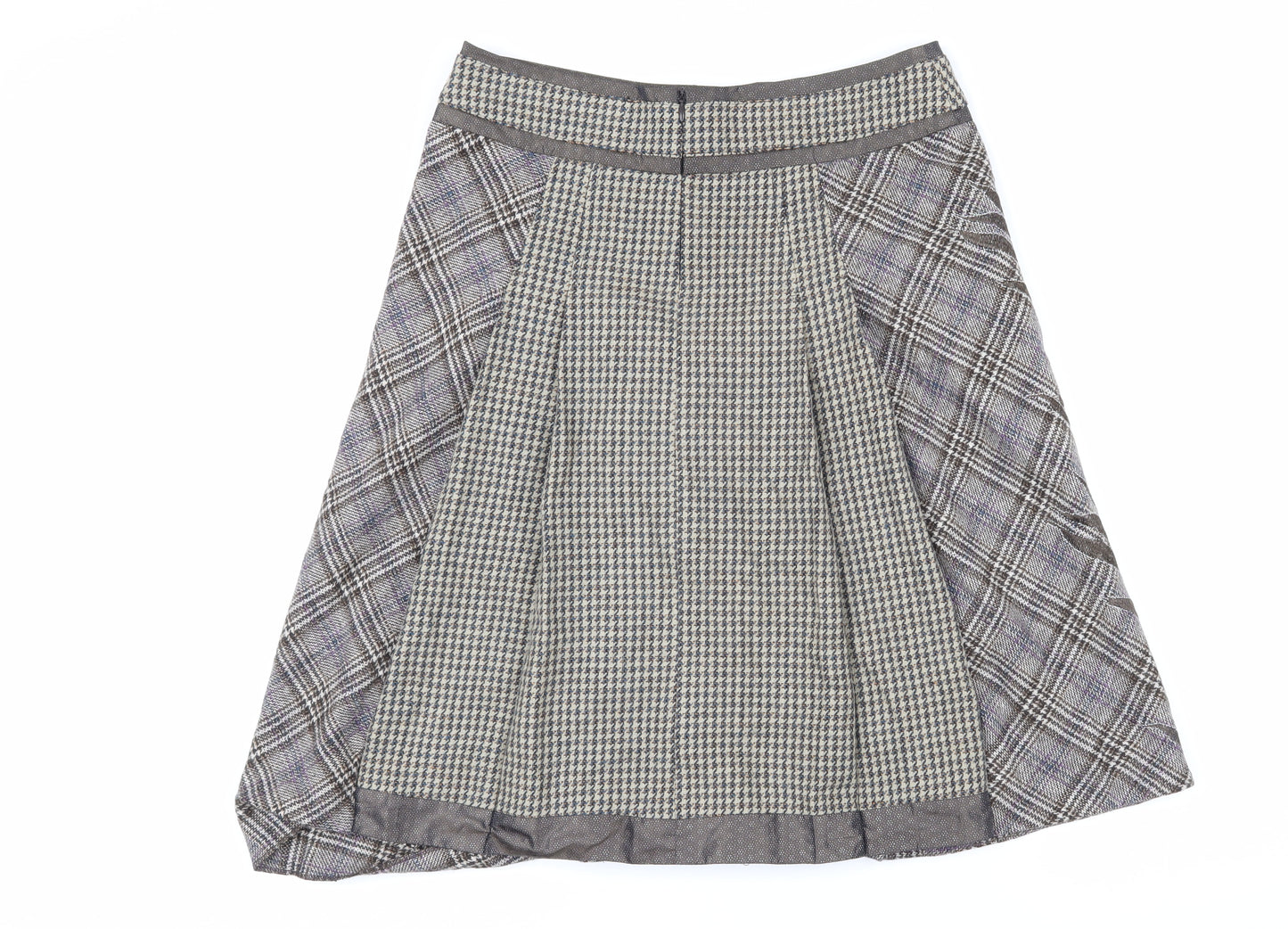 St Martins Womens Brown Check Wool A-Line Skirt Size M Zip - floral design