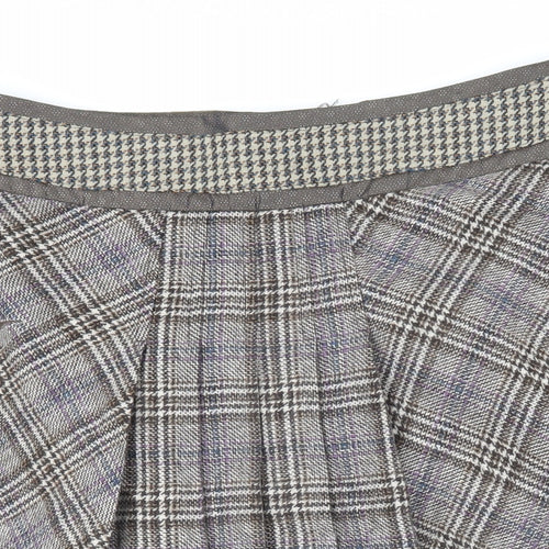 St Martins Womens Brown Check Wool A-Line Skirt Size M Zip - floral design