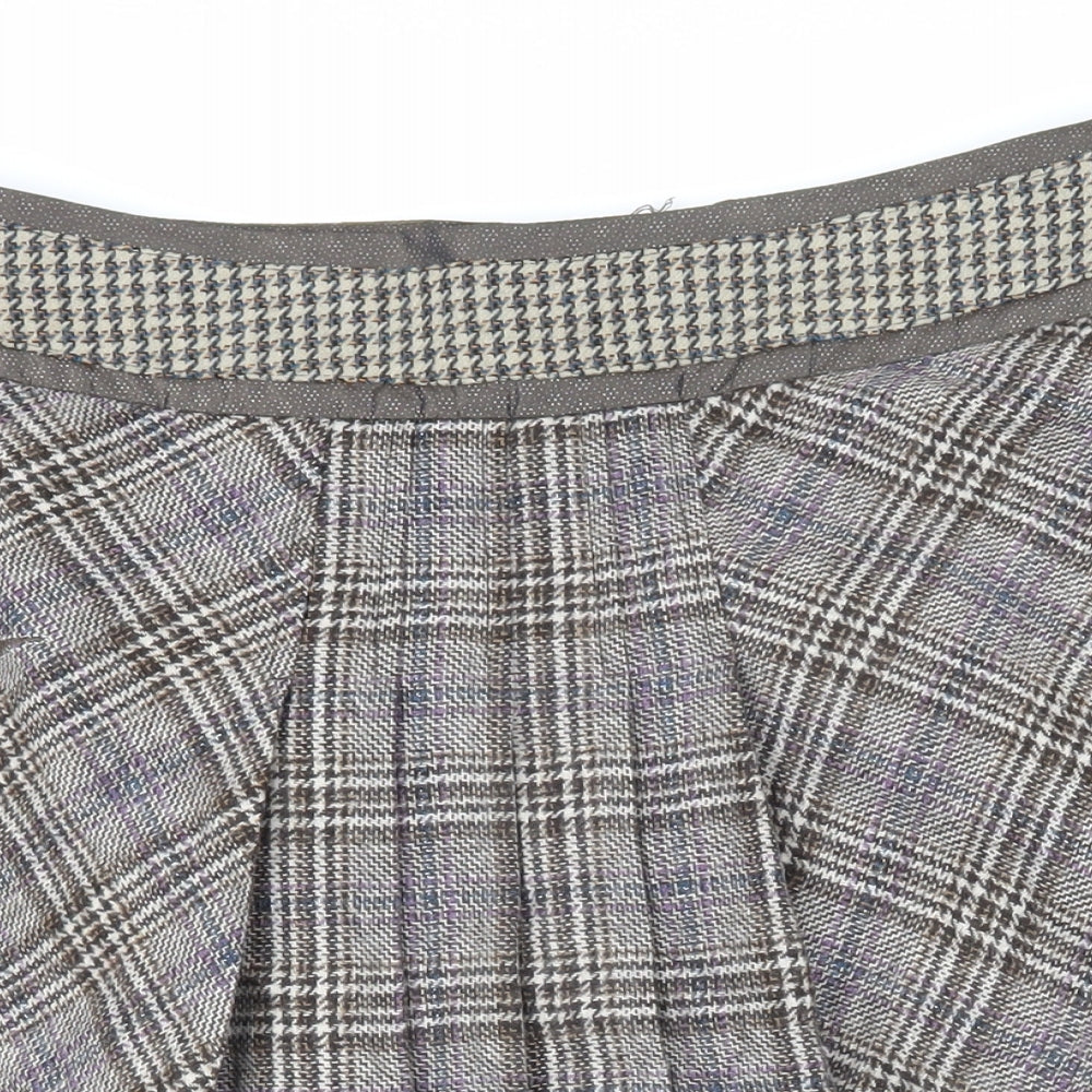 St Martins Womens Brown Check Wool A-Line Skirt Size M Zip - floral design