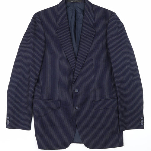 THE LABEL Mens Blue Striped Wool Jacket Blazer Size 40 Regular